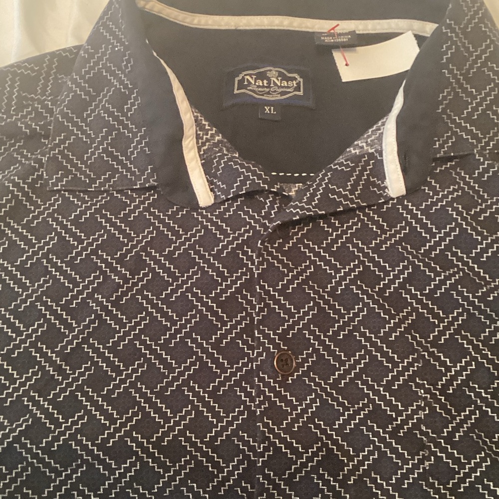 Nat Nast Black Polo with White Geometric Stitch